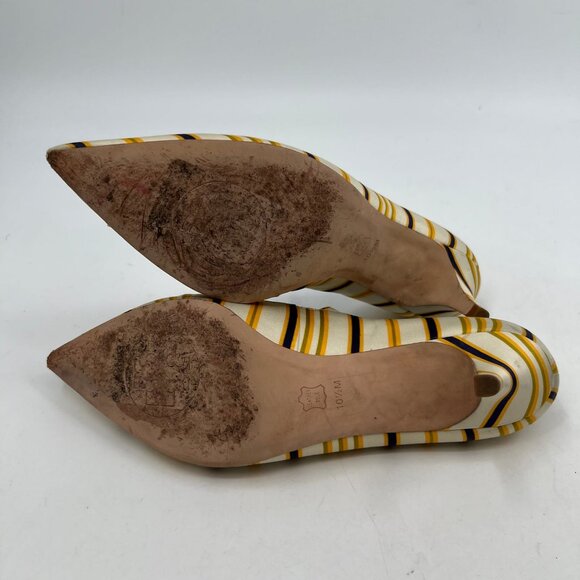 Tory Burch Cream Yellow Striped Beverly Kitten Heels | Size 10.5 - Picture 2 of 11